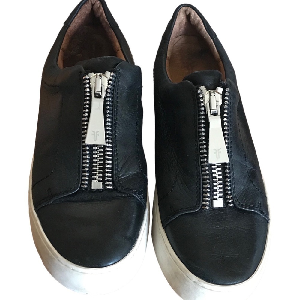 Frye Sneaker Shoes Lena Zip Low Leather Zip Up Black Sneakers Woman’s Shoes 6